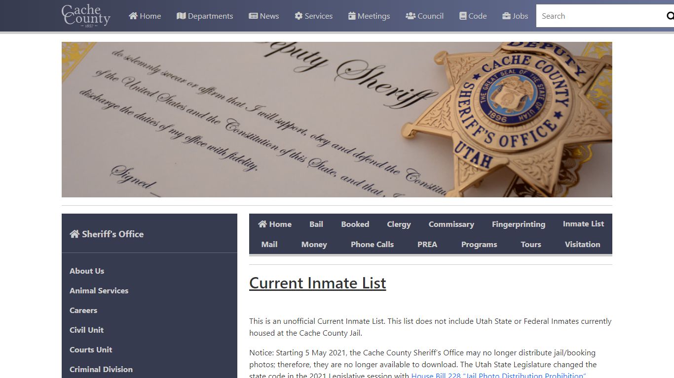 Official Site of Cache County, Utah - Inmate List